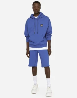 Jersey jogging shorts with logo tag