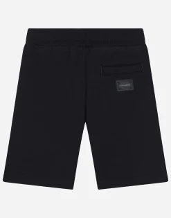 Jersey jogging shorts with logo plate