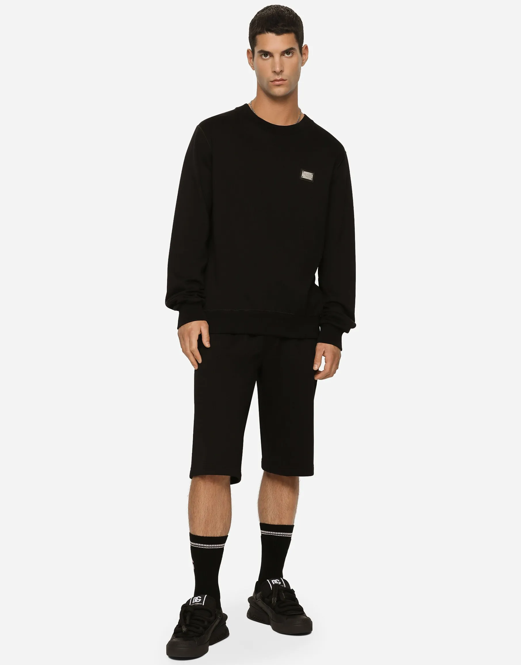 Jersey jogging shorts with logo tag