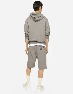 Jersey jogging shorts with logo tag