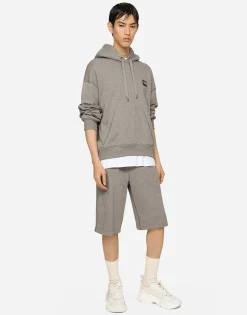 Jersey jogging shorts with logo tag
