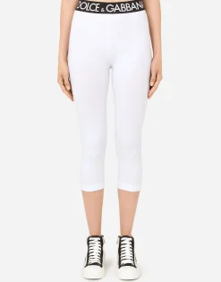 Jersey leggings with branded elastic