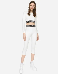 Jersey leggings with branded elastic
