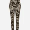 Jersey leggings with jacquard leopard design