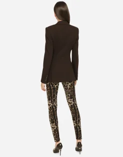 Jersey leggings with jacquard leopard design