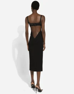 Jersey midi dress with corset-style bra top