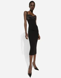 Jersey midi dress with corset-style bra top