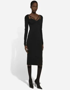 Jersey Milano rib calf-length dress