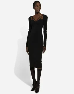 Jersey Milano rib calf-length dress