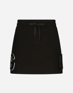 Jersey miniskirt with logo patch