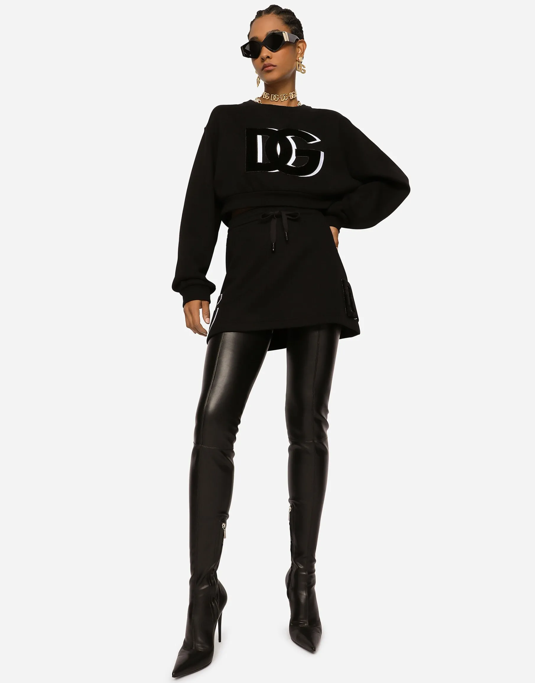 Jersey miniskirt with logo patch