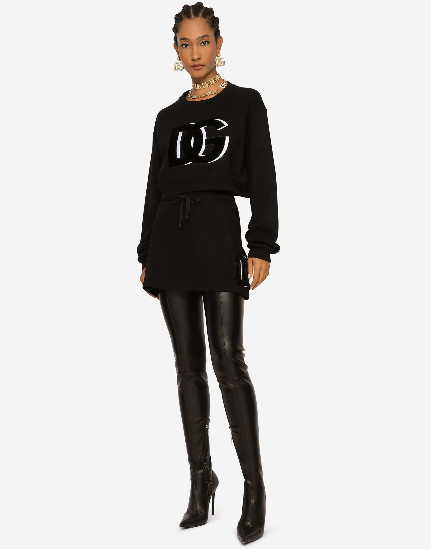 Jersey miniskirt with logo patch