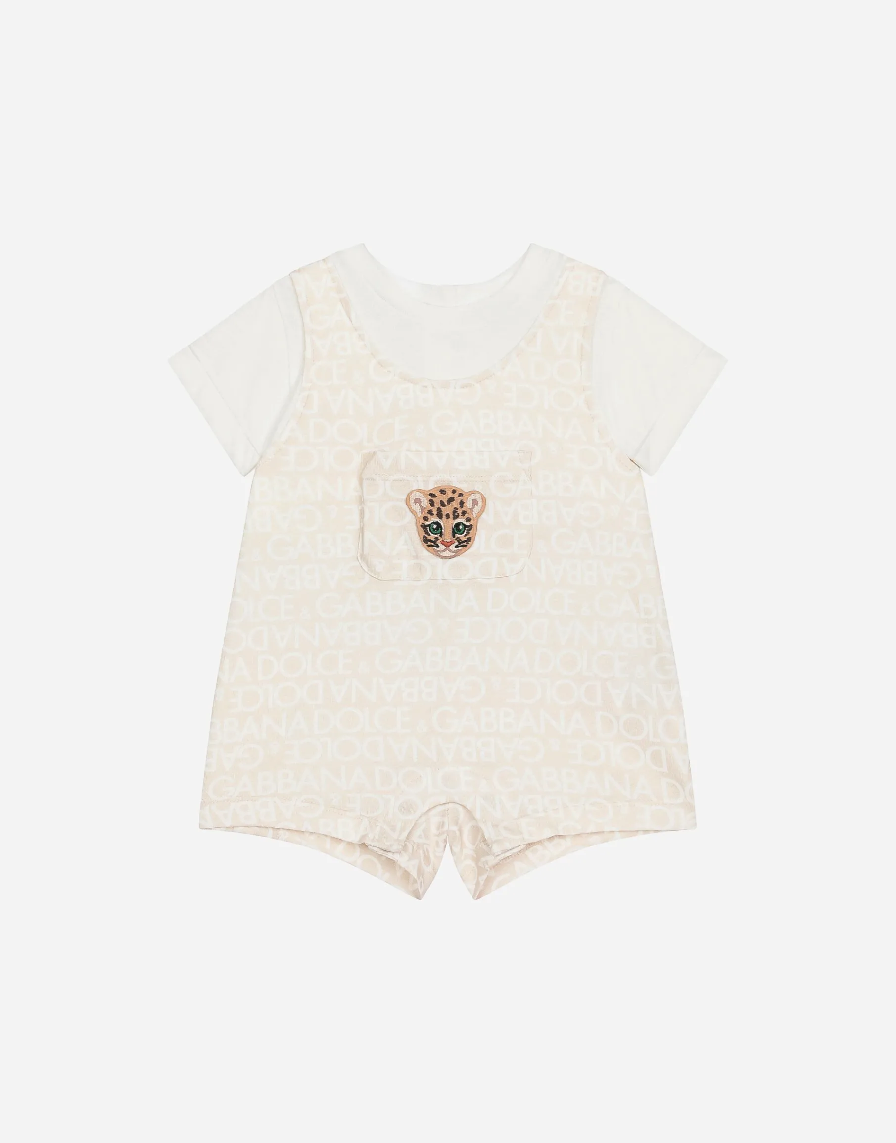 Jersey onesie with all-over logo print and patch
