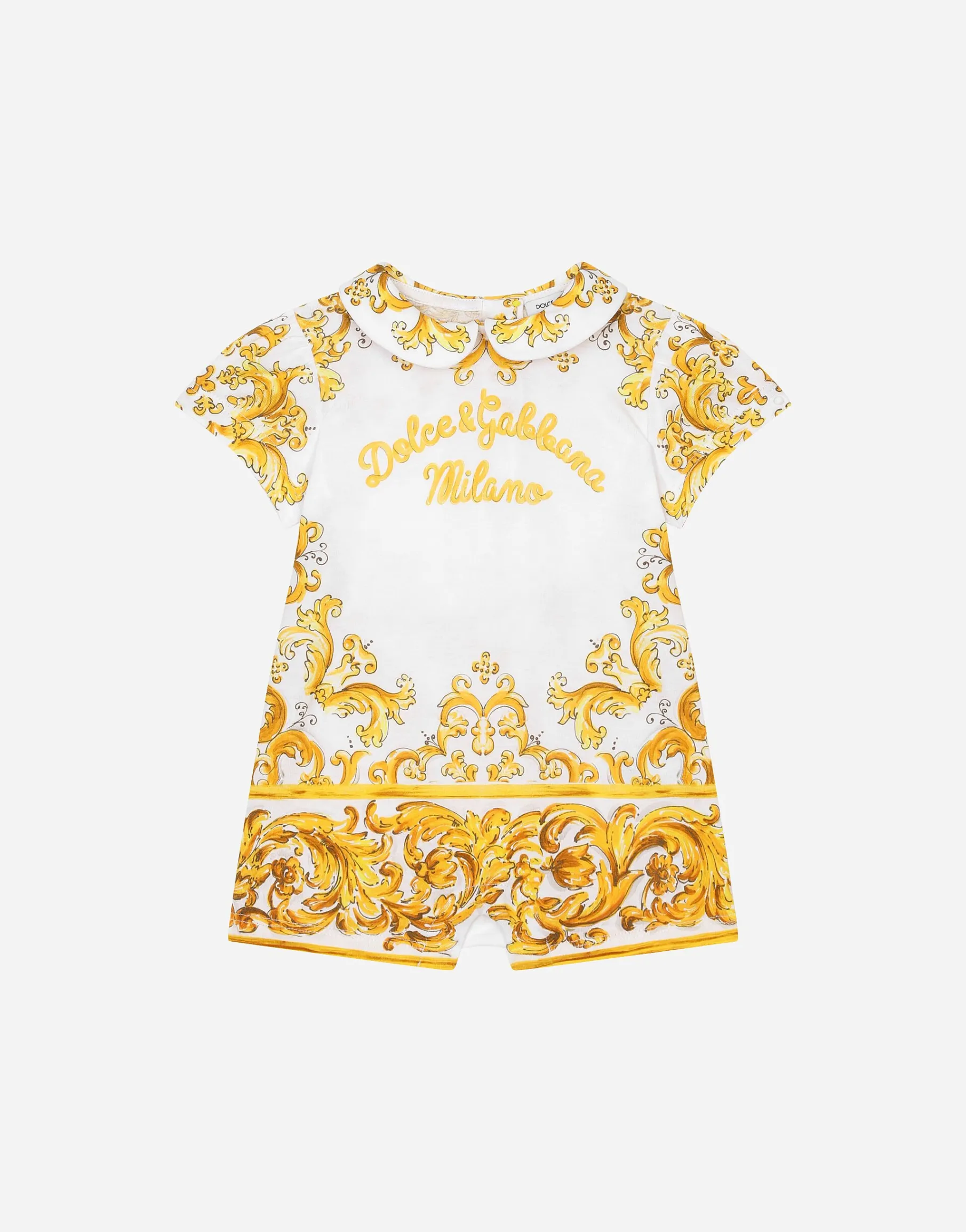 Jersey onesie with yellow majolica print and Dolce&Gabbana logo