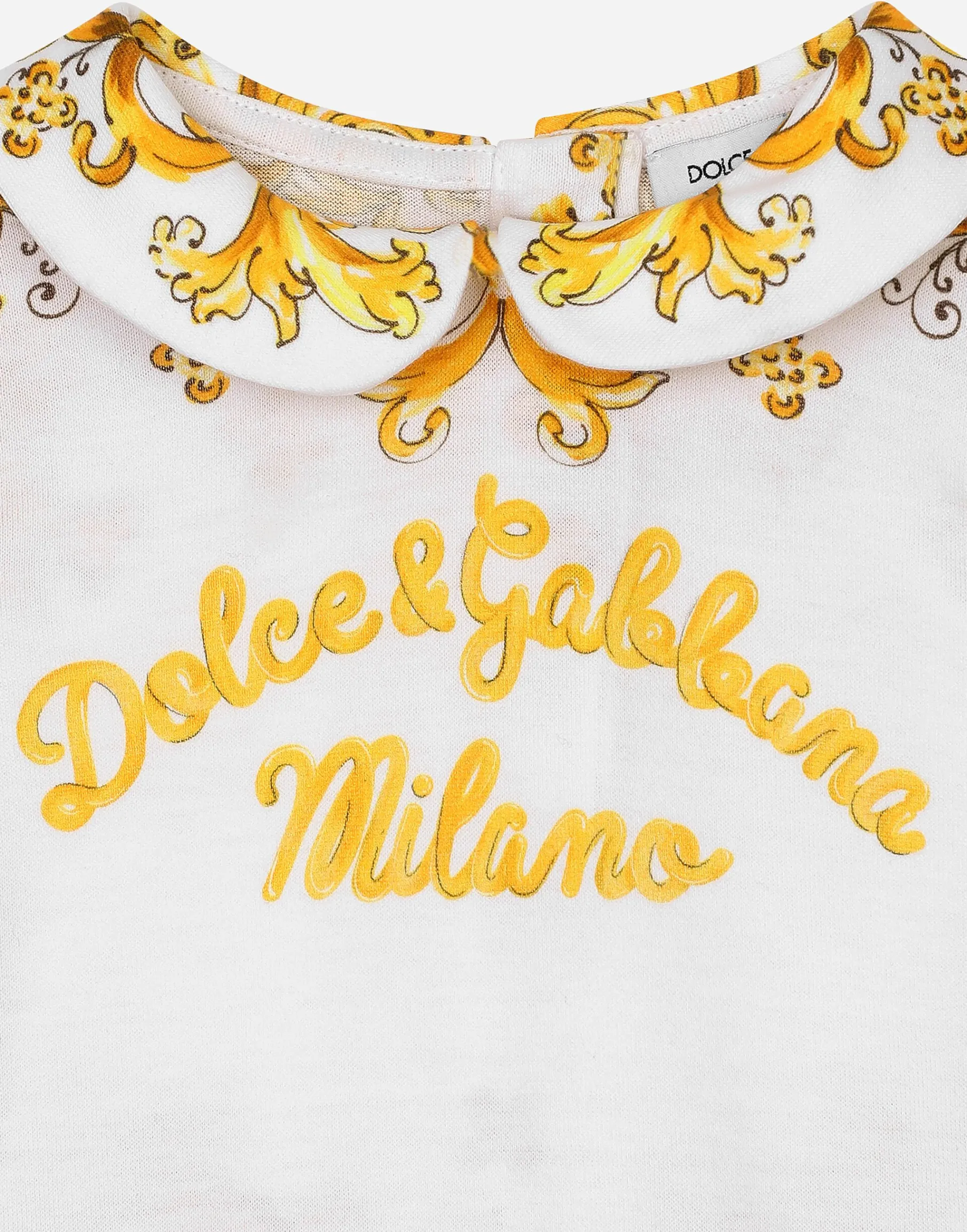 Jersey onesie with yellow majolica print and Dolce&Gabbana logo