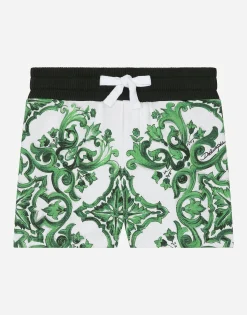Jersey shorts with green majolica print