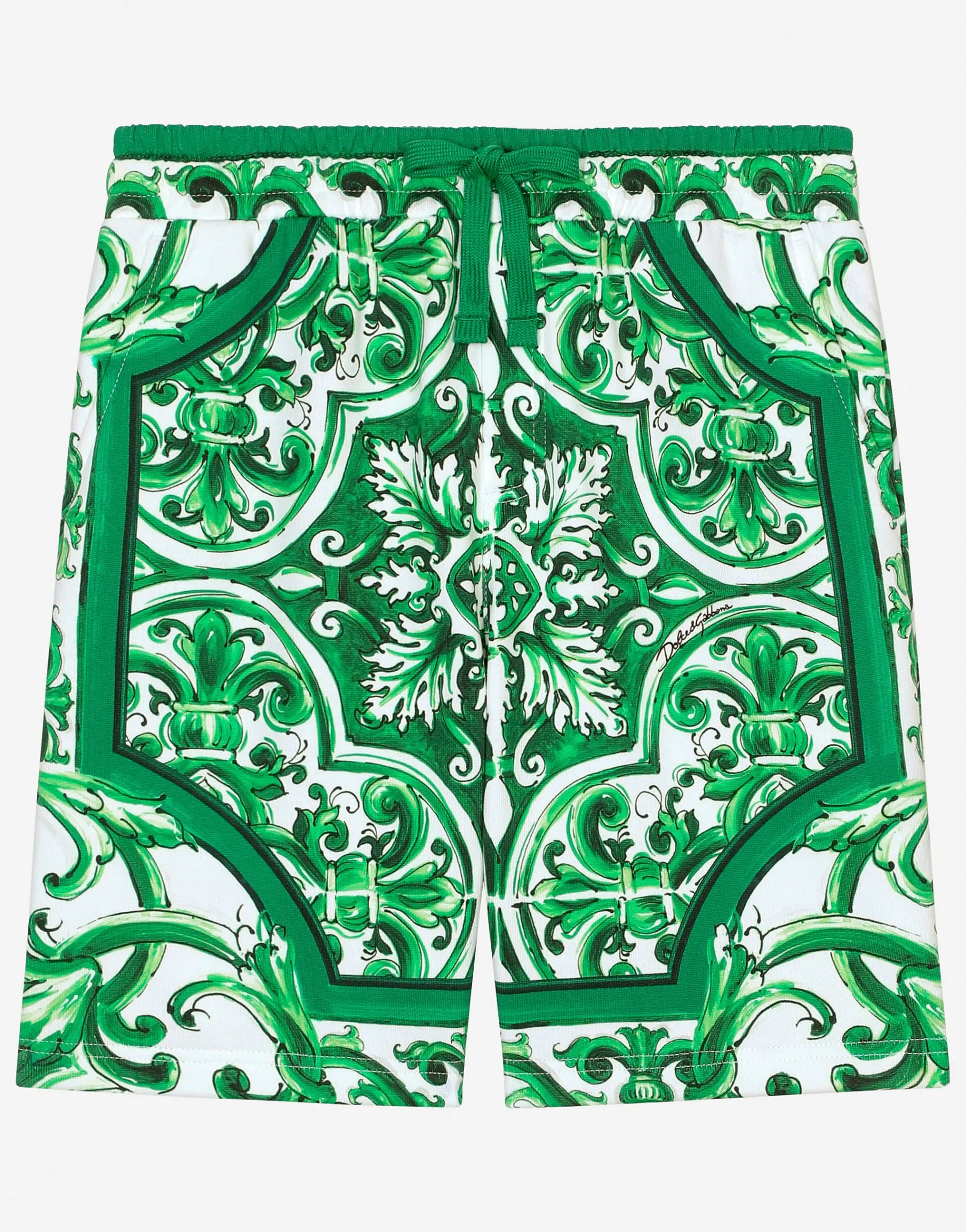 Jersey shorts with green majolica print