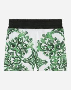 Jersey shorts with green majolica print
