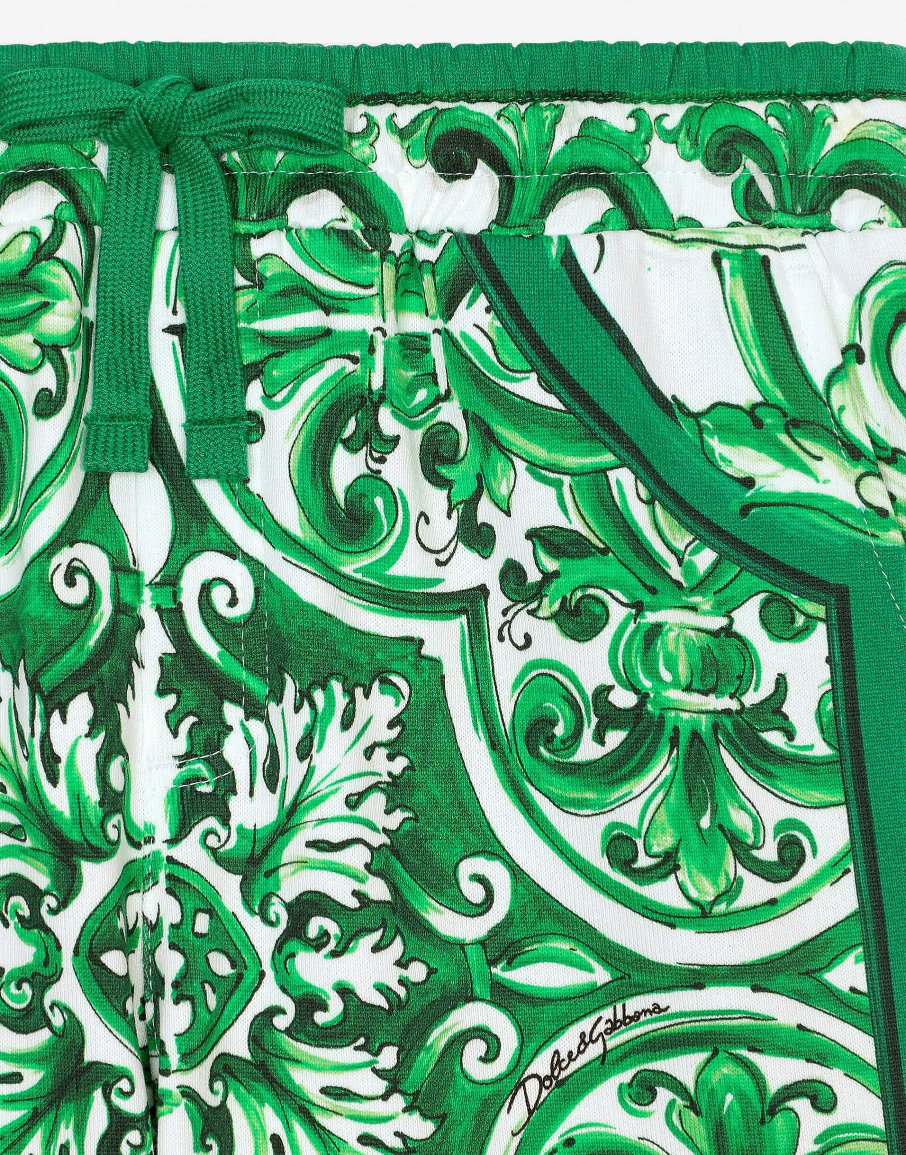 Jersey shorts with green majolica print
