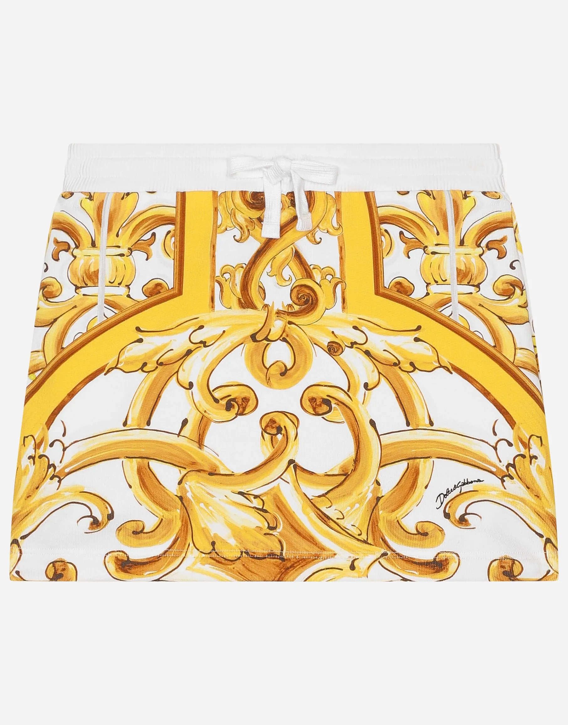 Jersey skirt with yellow majolica print