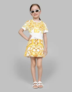 Jersey skirt with yellow majolica print
