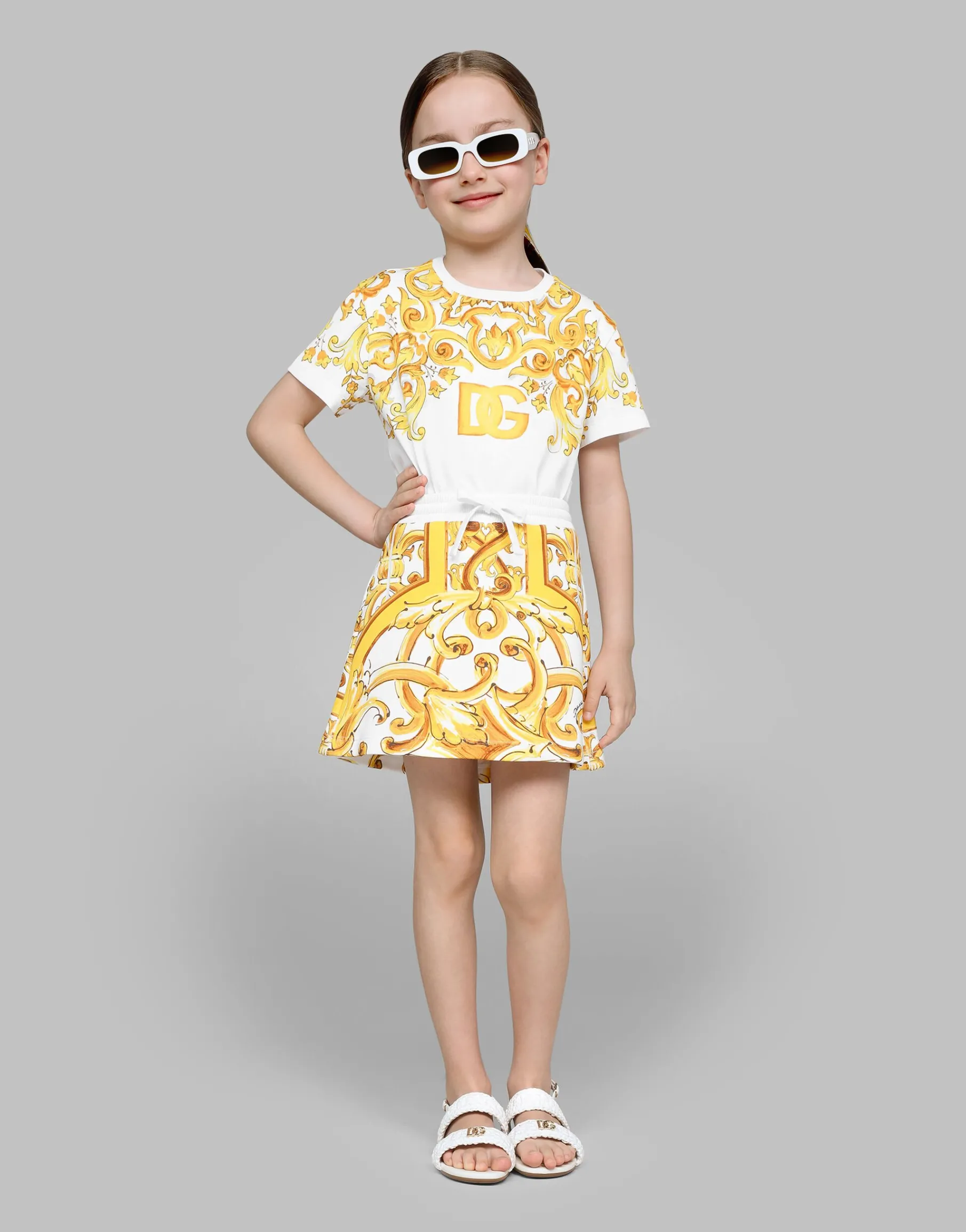 Jersey skirt with yellow majolica print
