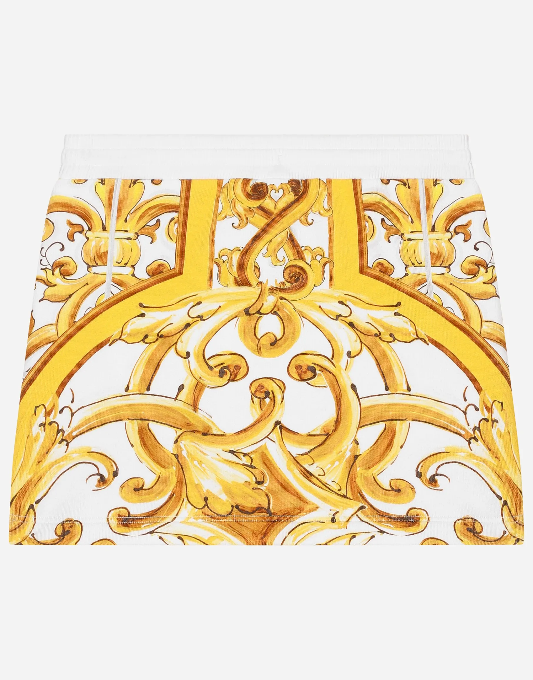Jersey skirt with yellow majolica print