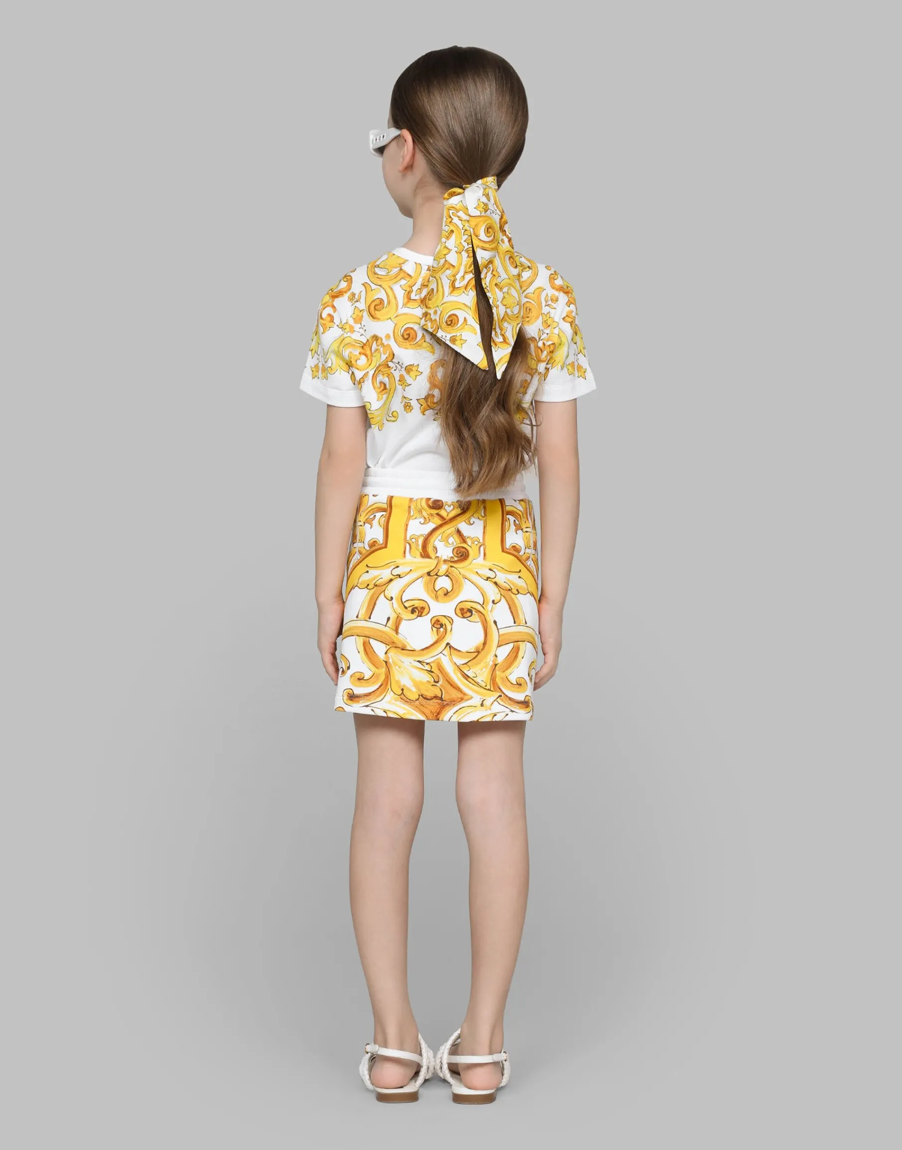Jersey skirt with yellow majolica print
