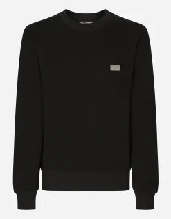 Jersey sweatshirt with branded tag