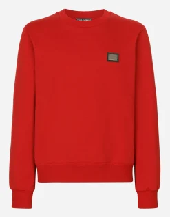 Jersey sweatshirt with branded tag