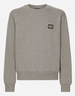 Jersey sweatshirt with branded tag