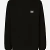 Jersey sweatshirt with branded tag