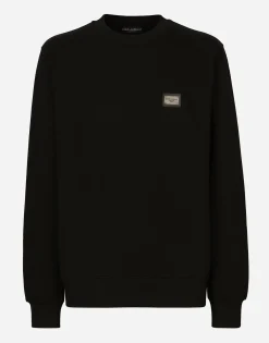 Jersey sweatshirt with branded tag