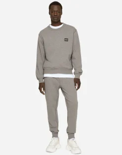 Jersey sweatshirt with branded tag