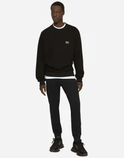 Jersey sweatshirt with branded tag