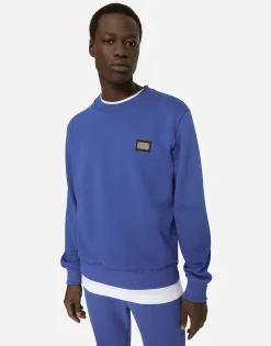 Jersey sweatshirt with branded tag