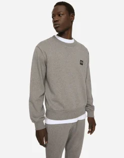 Jersey sweatshirt with branded tag