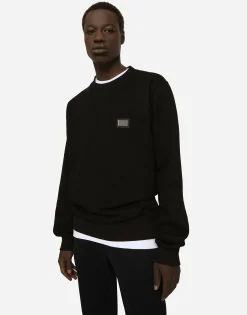 Jersey sweatshirt with branded tag