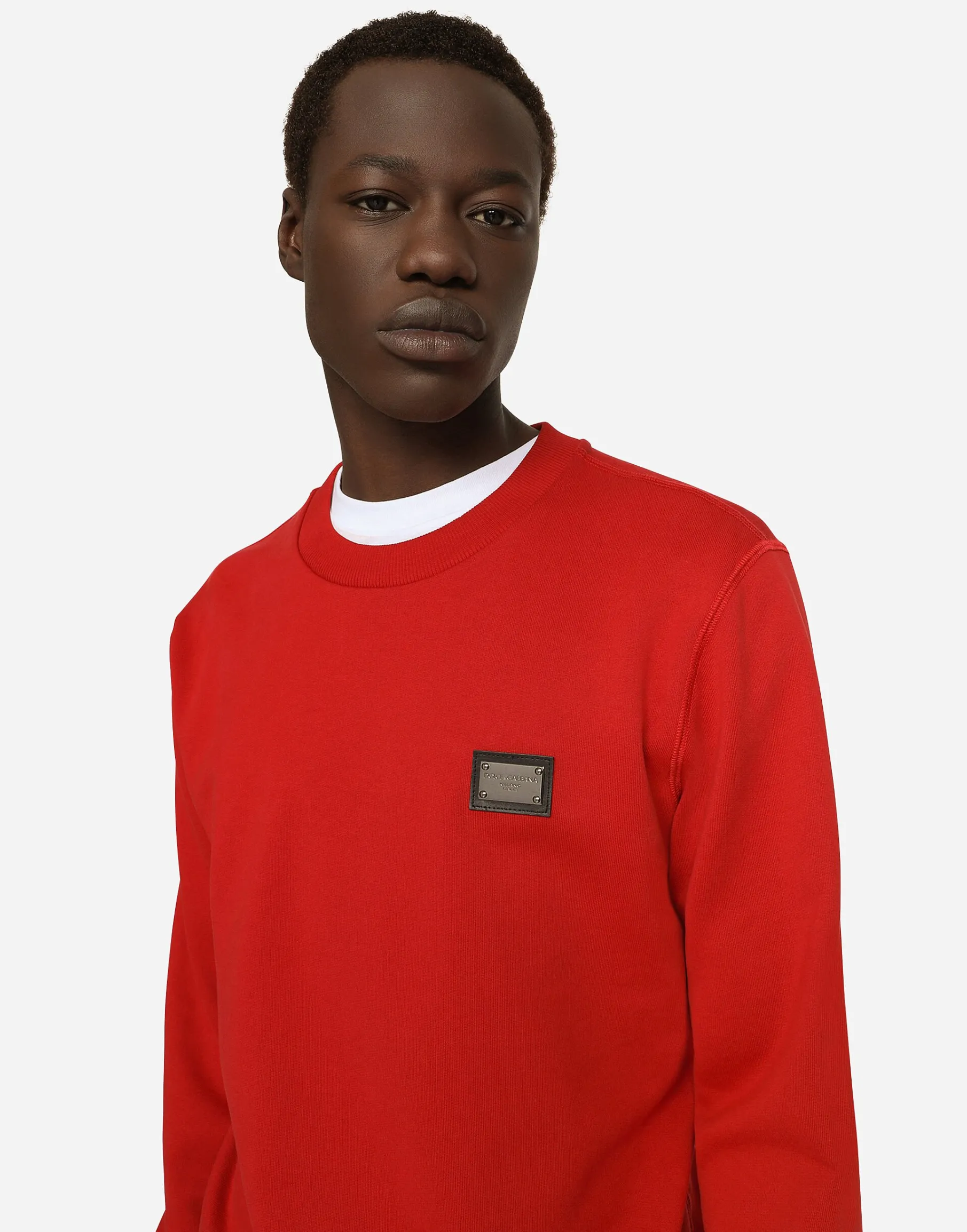 Jersey sweatshirt with branded tag