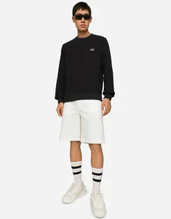 Jersey sweatshirt with branded tag