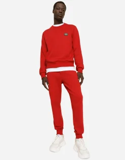 Jersey sweatshirt with branded tag