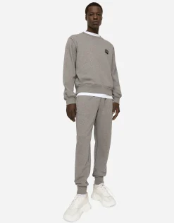 Jersey sweatshirt with branded tag