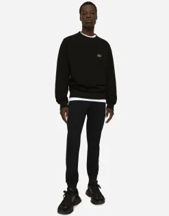 Jersey sweatshirt with branded tag
