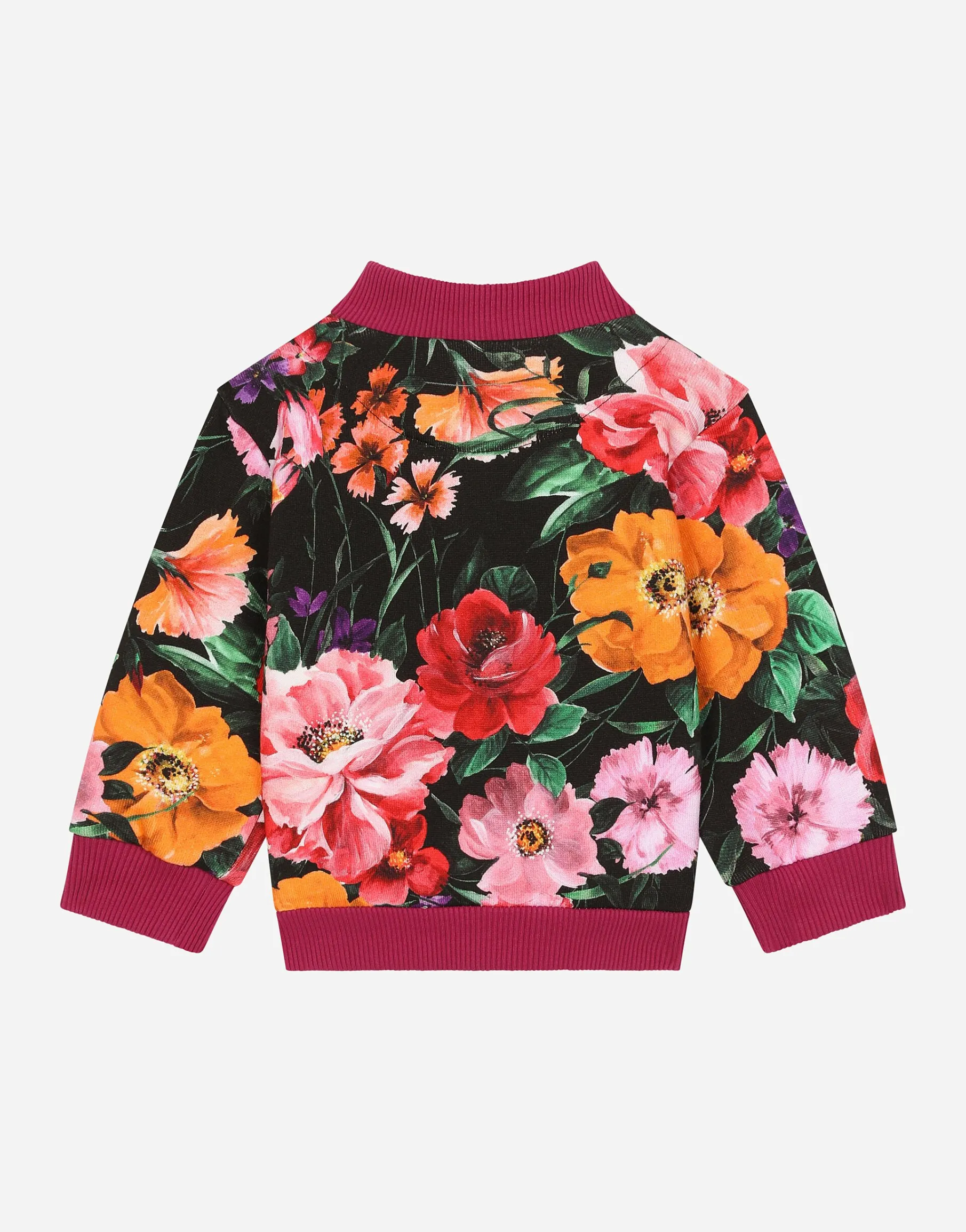Jersey sweatshirt with floral print over a black background