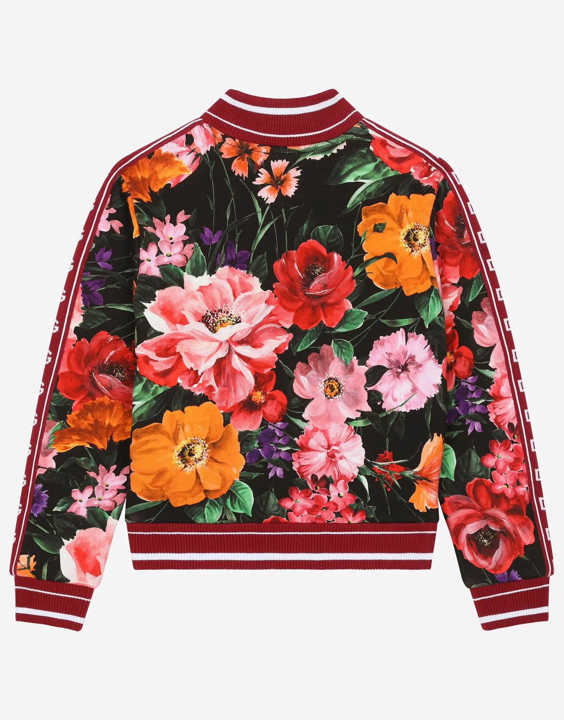 Jersey sweatshirt with floral print over a black background