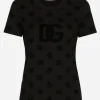 Jersey T-shirt with all-over flocked DG logo