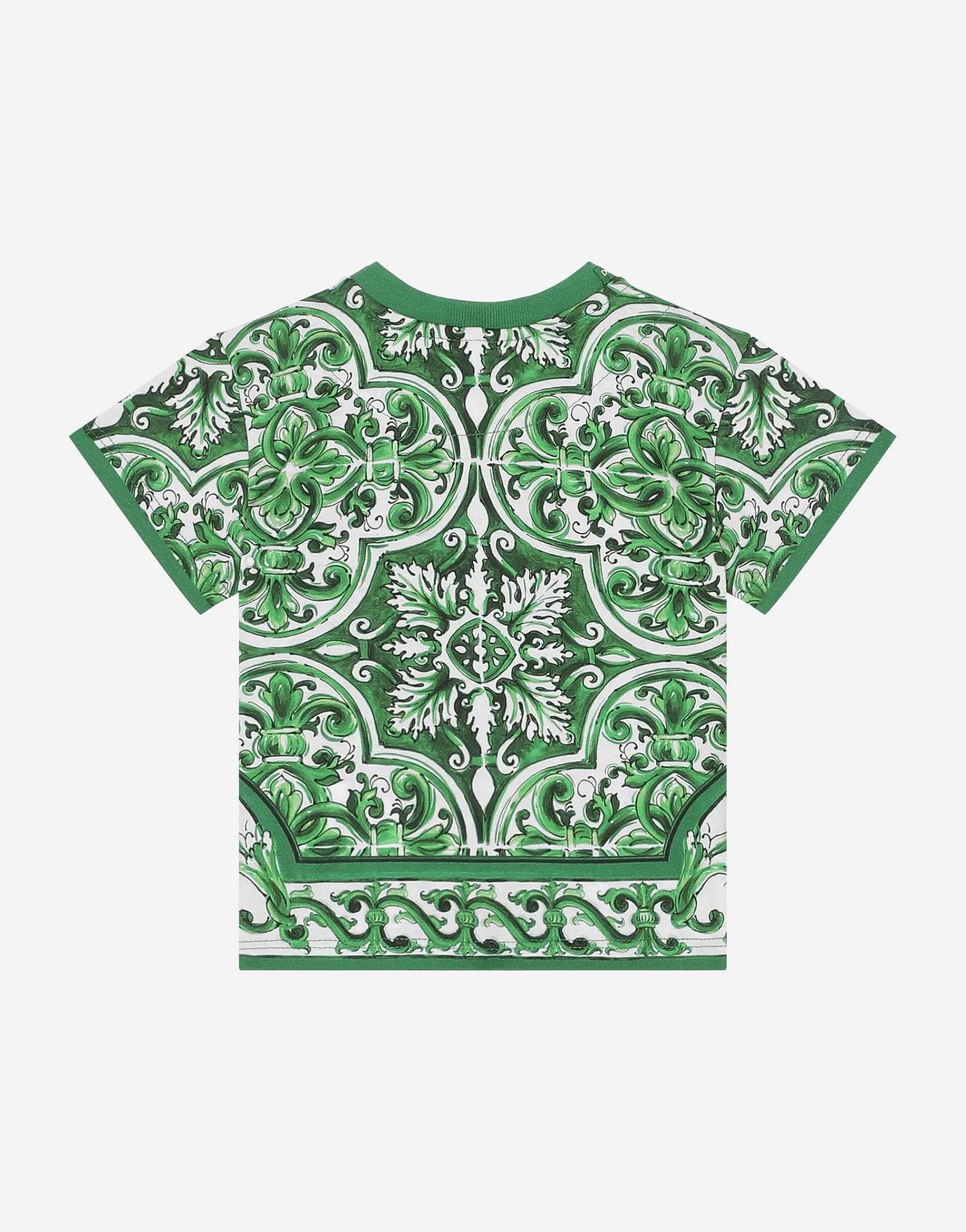 Jersey T-shirt with all-over green majolica print
