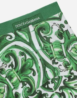 Jersey T-shirt with all-over green majolica print