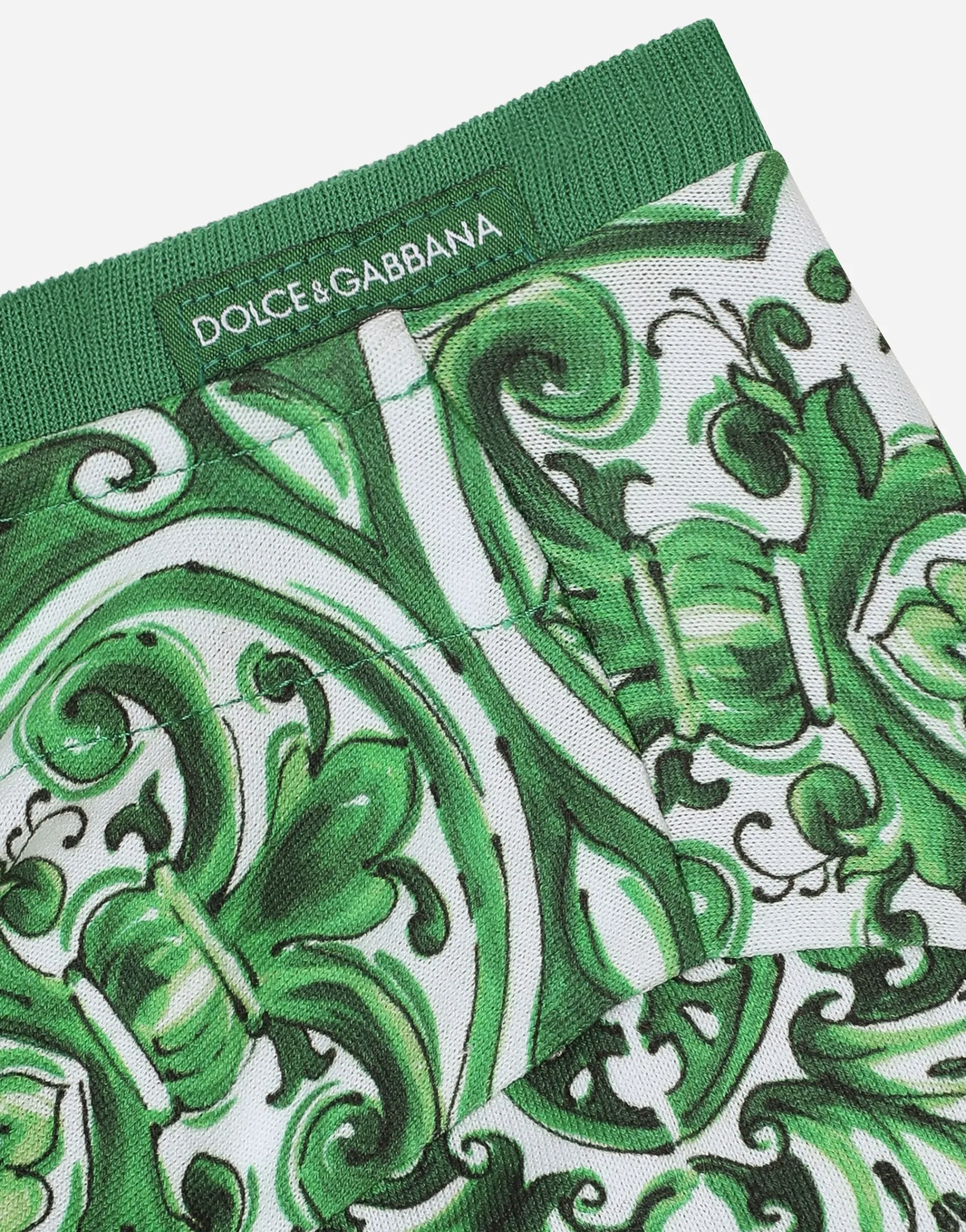 Jersey T-shirt with all-over green majolica print