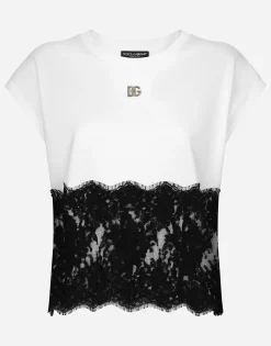 Jersey T-shirt with DG logo and lace details